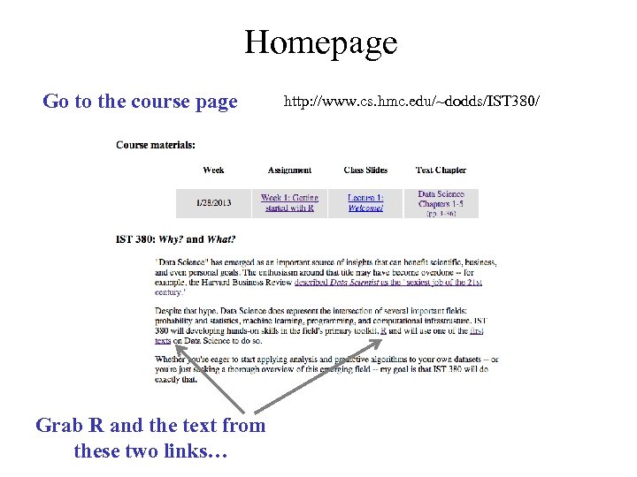 Homepage Go to the course page Grab R and the text from these two