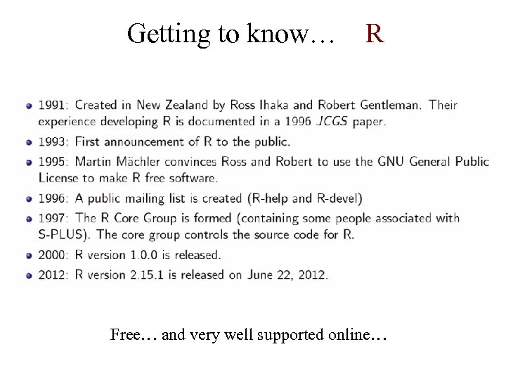 Getting to know… R Free… and very well supported online… 