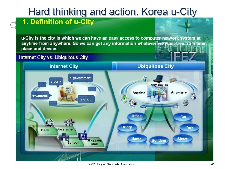 Hard thinking and action. Korea u-City © 2011 Open Geospatial Consortium 43 