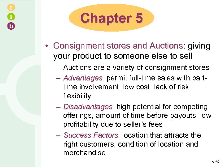 e s b Chapter 5 • Consignment stores and Auctions: giving Auctions your product