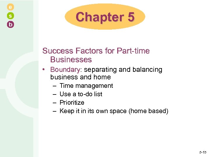 e s b Chapter 5 Success Factors for Part-time Businesses • Boundary: separating and