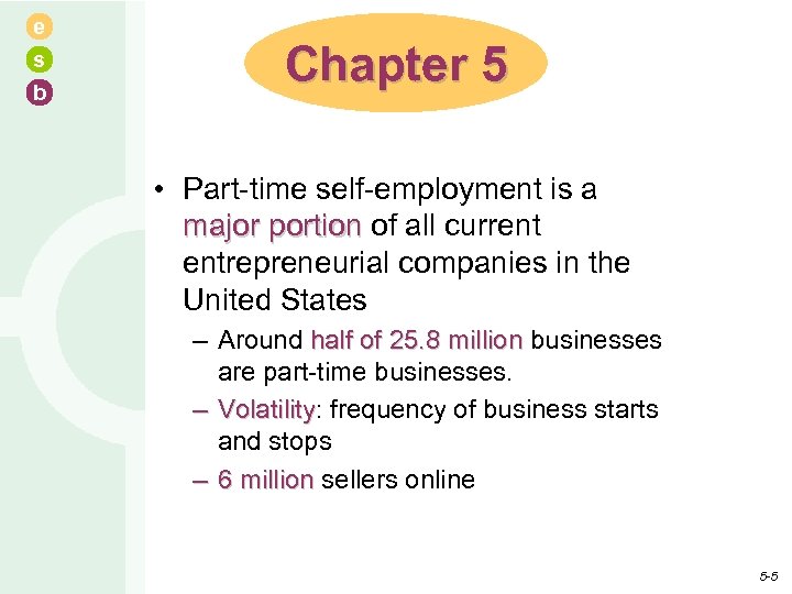 e s b Chapter 5 • Part-time self-employment is a major portion of all