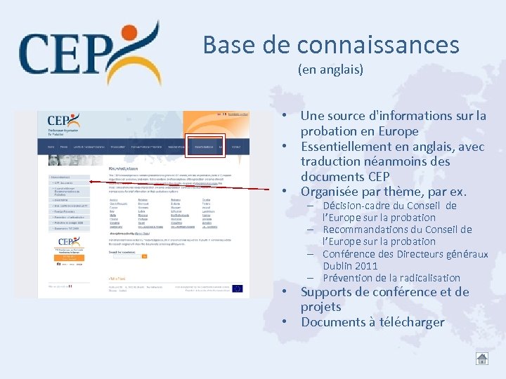 Base de connaissances (en anglais) • Une source d'informations sur la probation en Europe