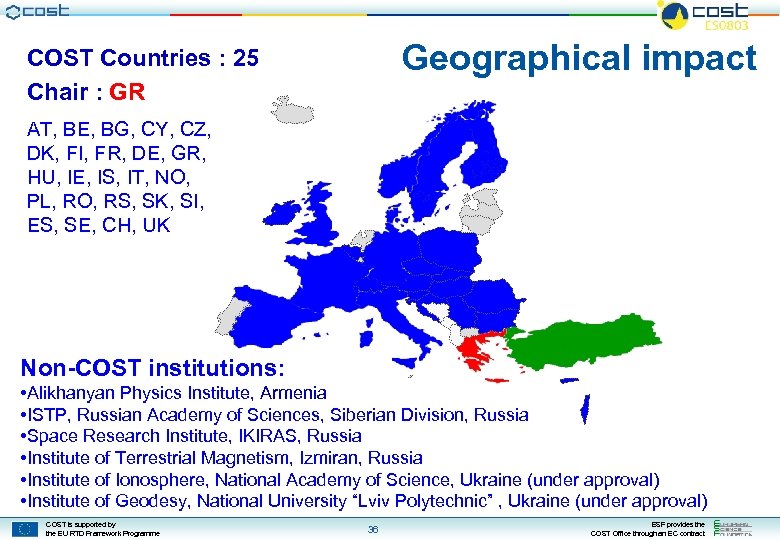 Geographical impact COST Countries : 25 Chair : GR AT, BE, BG, CY, CZ,