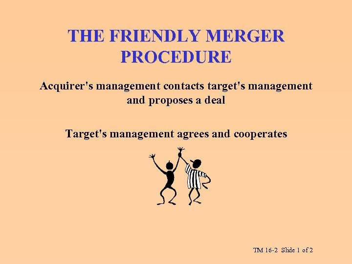 THE FRIENDLY MERGER PROCEDURE Acquirer's management contacts target's management and proposes a deal Target's