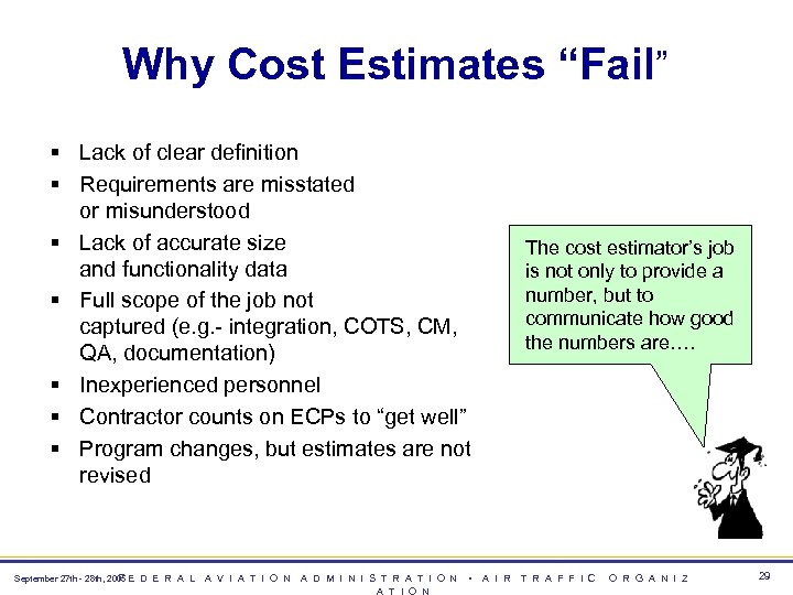 Why Cost Estimates “Fail” § Lack of clear definition § Requirements are misstated or