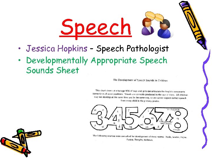 Speech • Jessica Hopkins – Speech Pathologist • Developmentally Appropriate Speech Sounds Sheet 