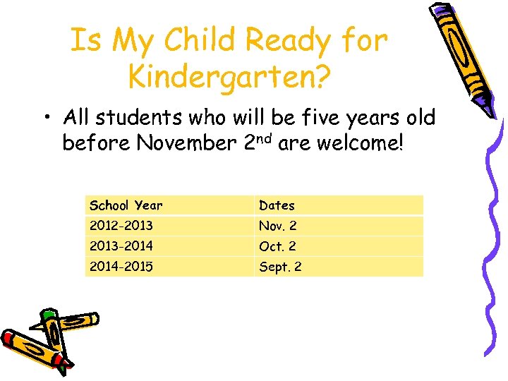 Is My Child Ready for Kindergarten? • All students who will be five years