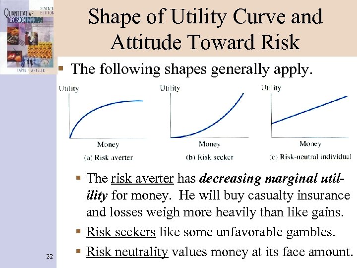 Shape of Utility Curve and Attitude Toward Risk § The following shapes generally apply.