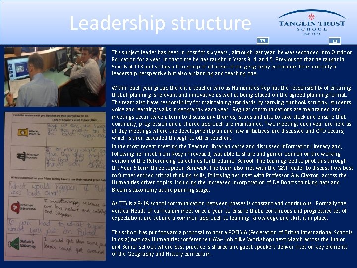 Leadership structure T 3 L 2 The subject leader has been in post for