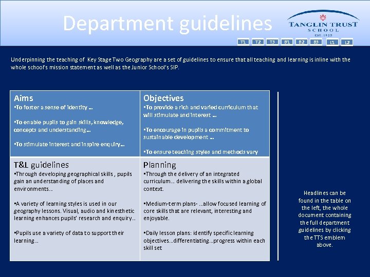 Department guidelines T 1 T 2 T 3 B 1 B 2 B 3