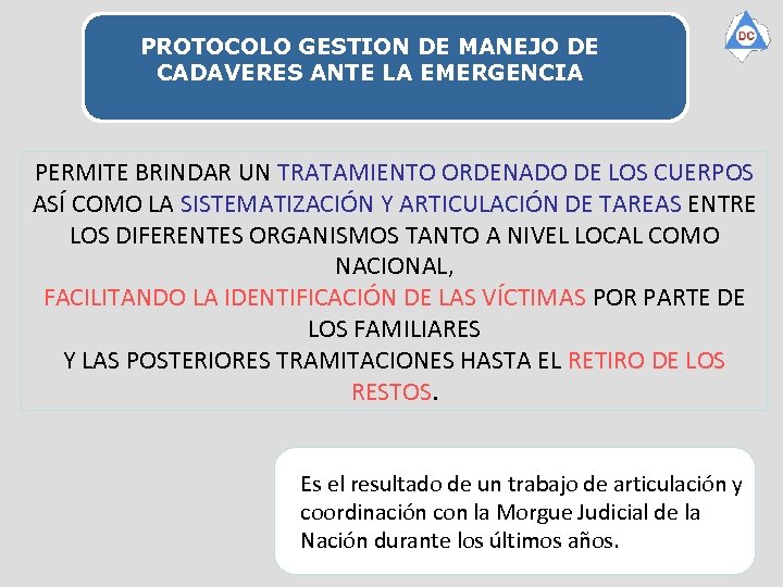PROTOCOLO GESTION DE MANEJO DE CADAVERES ANTE LA EMERGENCIA PERMITE BRINDAR UN TRATAMIENTO ORDENADO