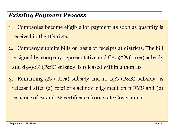 Existing Payment Process 1. Companies become eligible for payment as soon as quantity is
