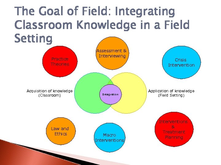 The Goal of Field: Integrating Classroom Knowledge in a Field Setting Practice Theories Acquisition