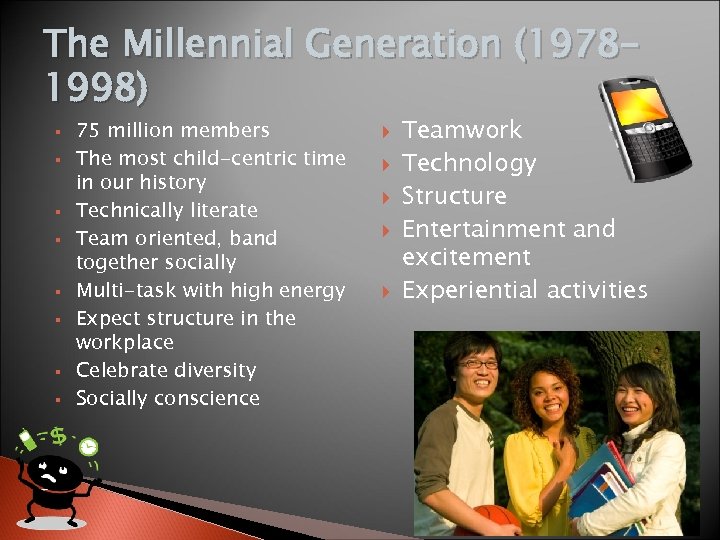 The Millennial Generation (19781998) 75 million members The most child-centric time in our history