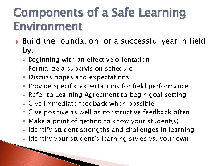 Components of a Safe Learning Environment Build the foundation for a successful year in