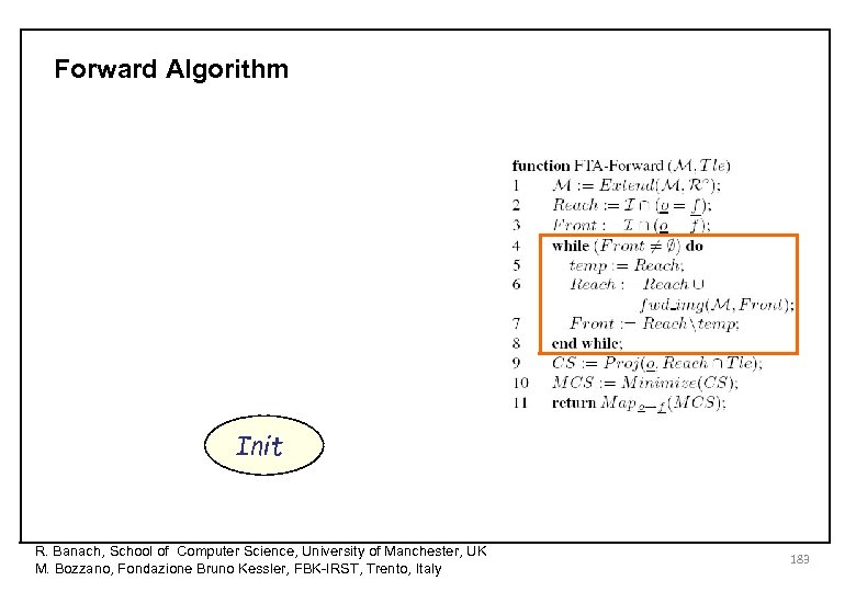 Forward Algorithm Init R. Banach, School of Computer Science, University of Manchester, UK M.