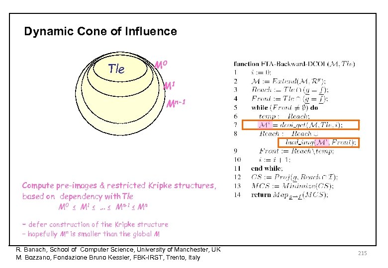 Dynamic Cone of Influence Tle M 0 M 1 Mn-1 Compute pre-images & restricted