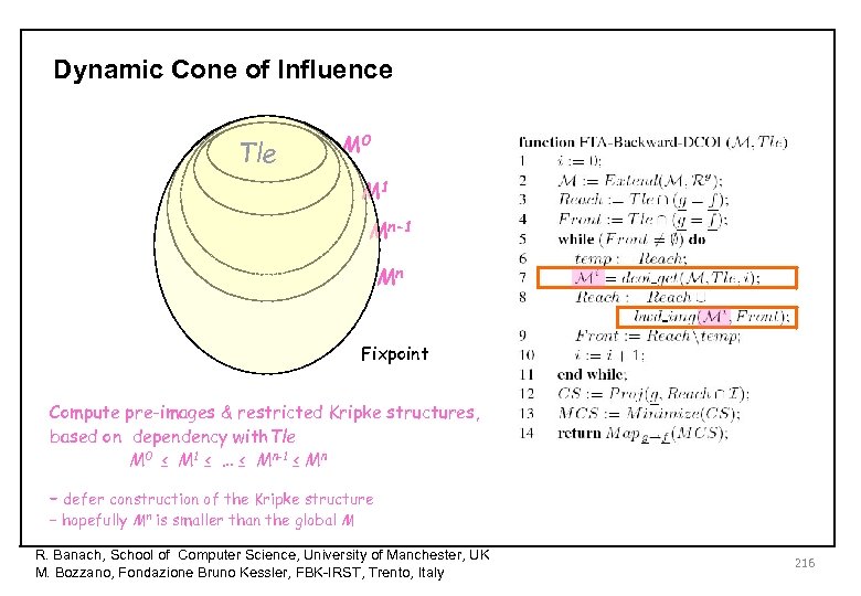 Dynamic Cone of Influence Tle M 0 M 1 Mn-1 Mn Fixpoint Compute pre-images