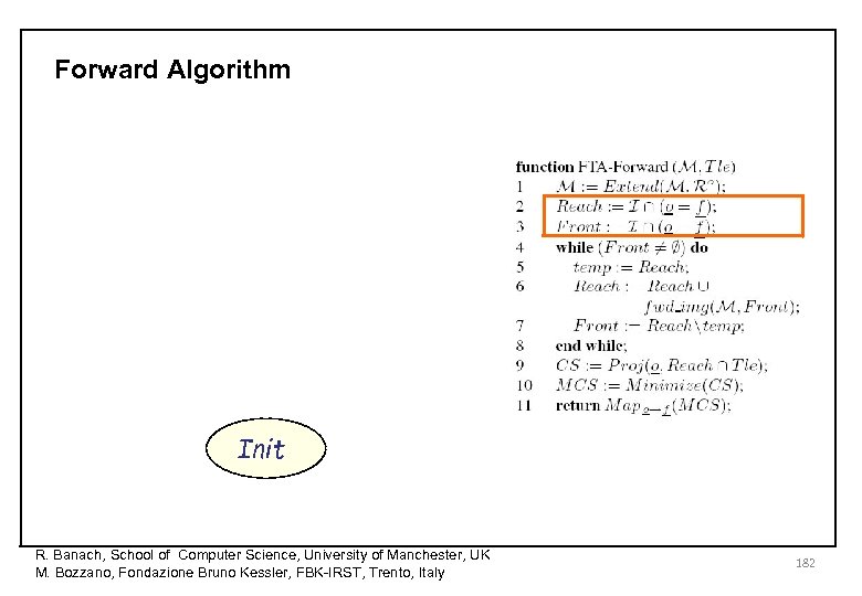 Forward Algorithm Init R. Banach, School of Computer Science, University of Manchester, UK M.