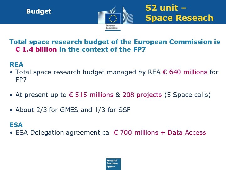 Budget S 2 unit – Space Reseach Total space research budget of the European
