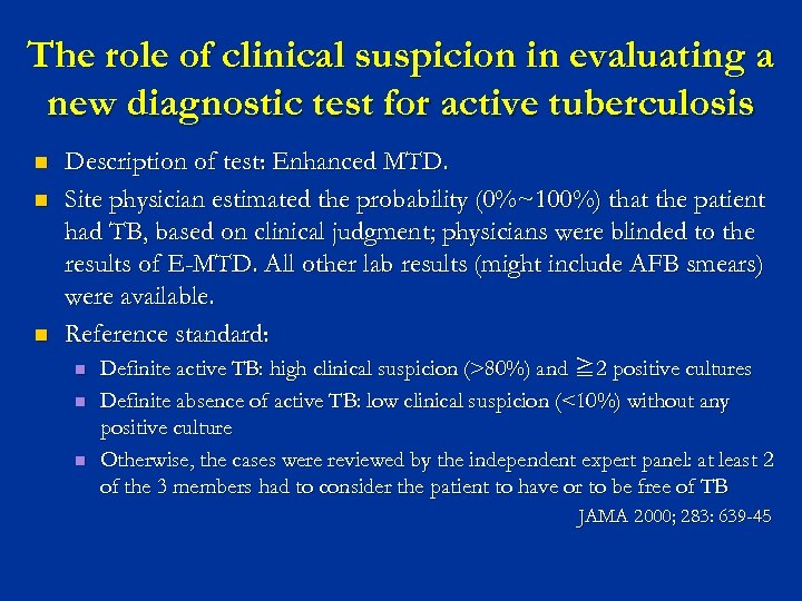 The role of clinical suspicion in evaluating a new diagnostic test for active tuberculosis