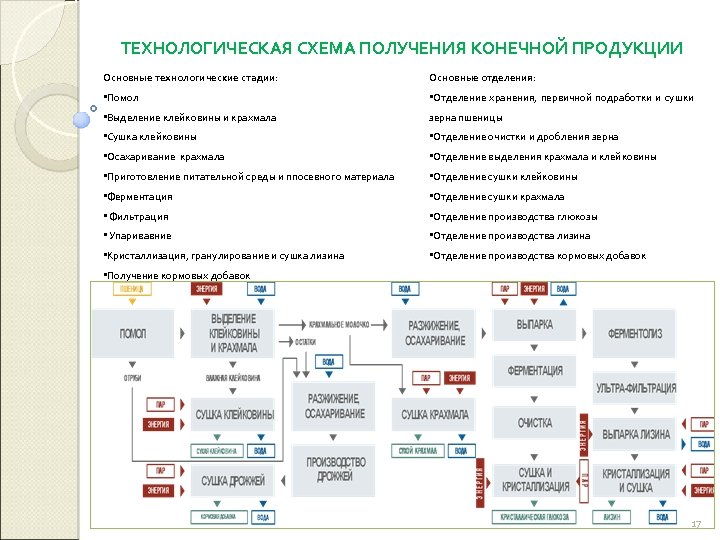 ТЕХНОЛОГИЧЕСКАЯ СХЕМА ПОЛУЧЕНИЯ КОНЕЧНОЙ ПРОДУКЦИИ Основные технологические стадии: Основные отделения: • Помол • Отделение