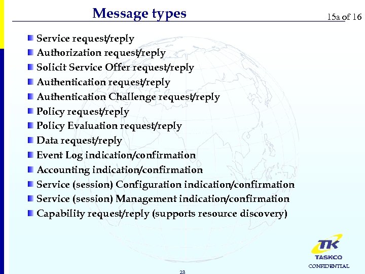 Message types 15 a of 16 Service request/reply Authorization request/reply Solicit Service Offer request/reply