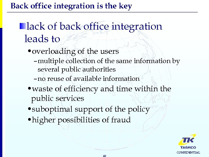 Back office integration is the key lack of back office integration leads to •