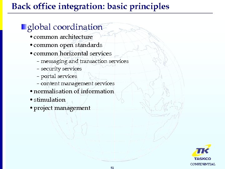 Back office integration: basic principles global coordination • common architecture • common open standards