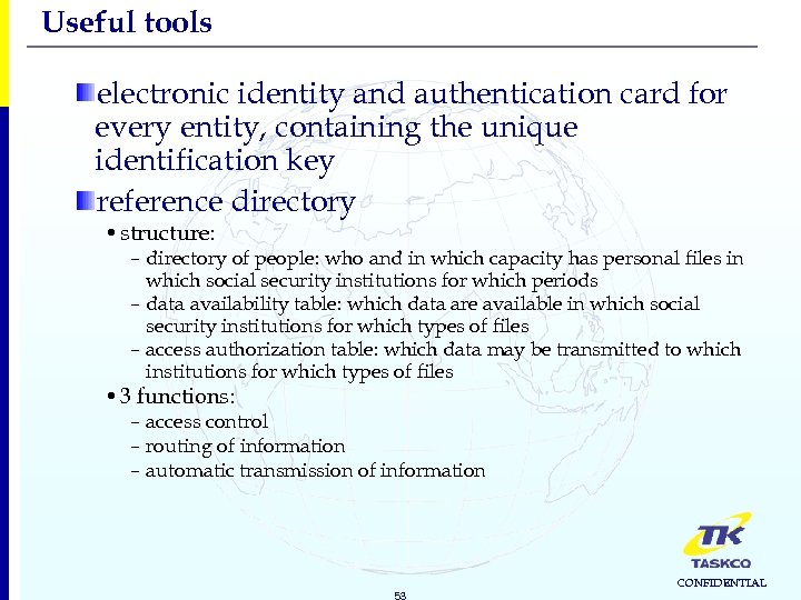 Useful tools electronic identity and authentication card for every entity, containing the unique identification