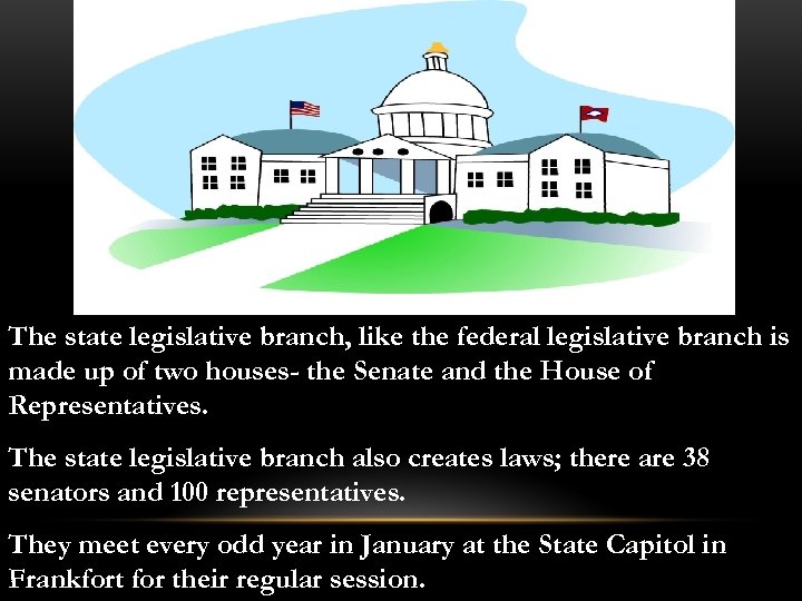 The state legislative branch, like the federal legislative branch is made up of two