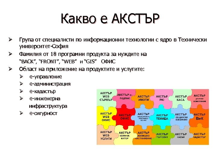 Какво е АКСТЪР Ø Ø Група от специалисти по информационни технологии с ядро в