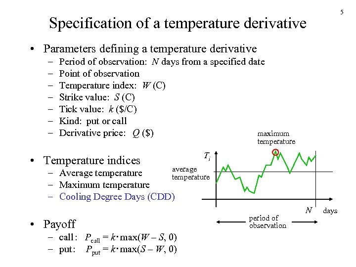 5 Specification of a temperature derivative • Parameters defining a temperature derivative – –