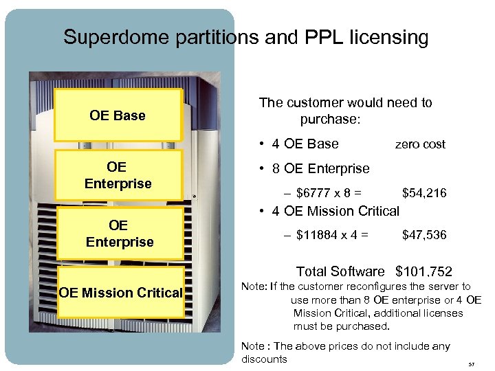 Superdome partitions and PPL licensing CPU Partition 1 OE CPU Base 4 CPUs CPU