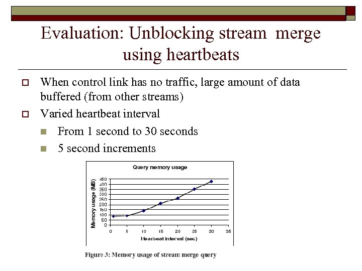 Evaluation: Unblocking stream merge using heartbeats o o When control link has no traffic,