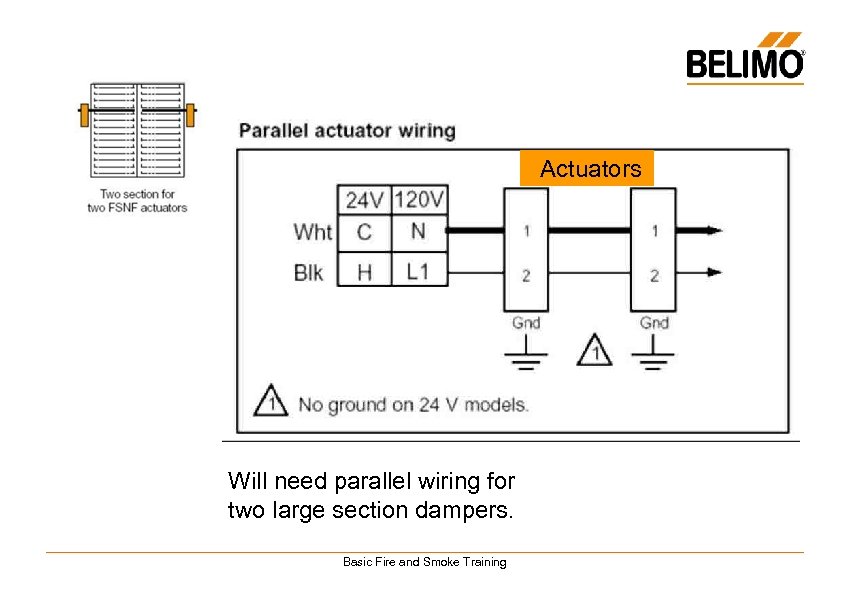 Actuators Will need parallel wiring for two large section dampers. Basic Fire and Smoke