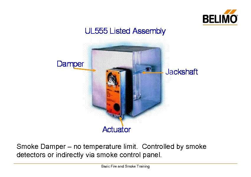 Smoke Damper – no temperature limit. Controlled by smoke detectors or indirectly via smoke