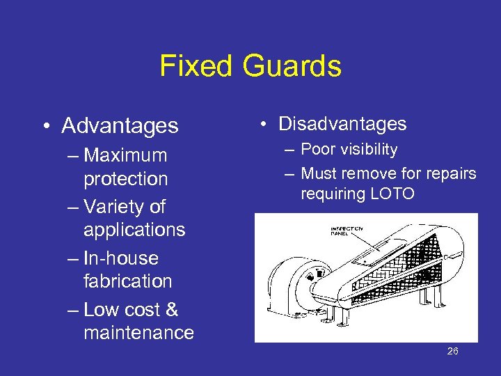 Fixed Guards • Advantages – Maximum protection – Variety of applications – In-house fabrication
