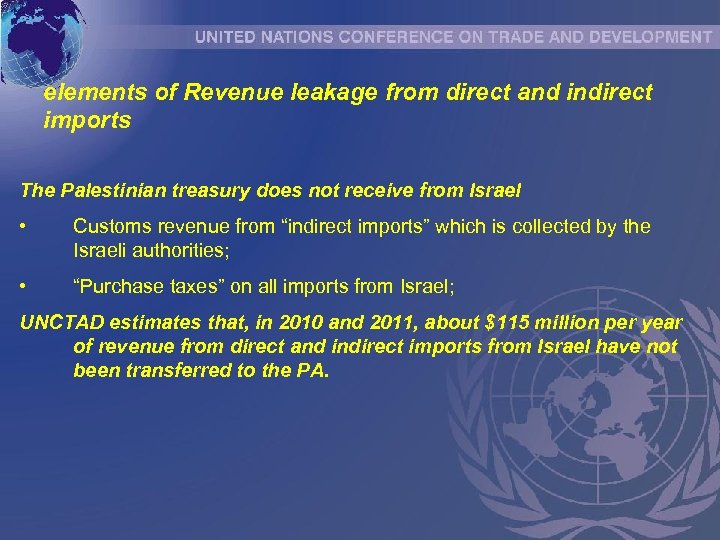 elements of Revenue leakage from direct and indirect imports The Palestinian treasury does not