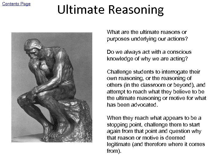 Contents Page Ultimate Reasoning What are the ultimate reasons or purposes underlying our actions?