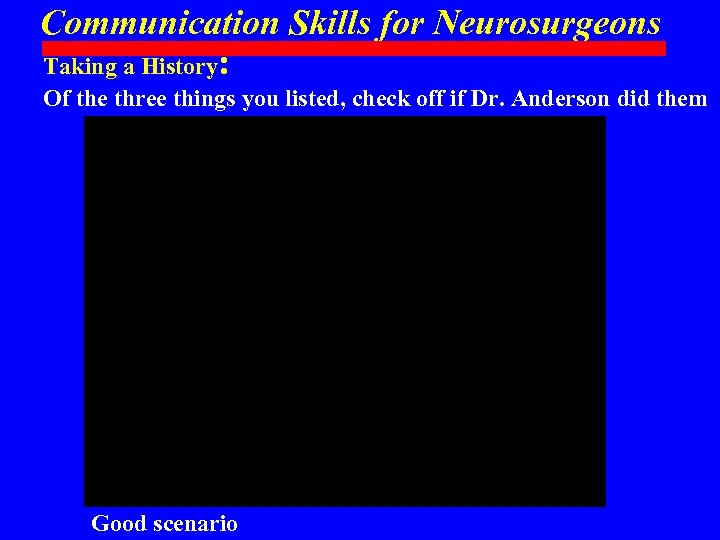 Communication Skills for Neurosurgeons Taking a History: Of the three things you listed, check