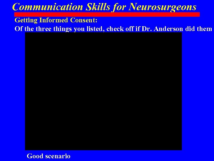 Communication Skills for Neurosurgeons Getting Informed Consent: Of the three things you listed, check