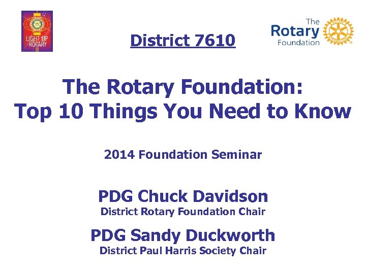 District 7610 The Rotary Foundation: Top 10 Things You Need to Know 2014 Foundation