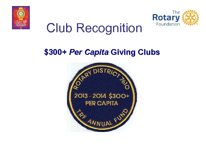 Club Recognition $300+ Per Capita Giving Clubs 