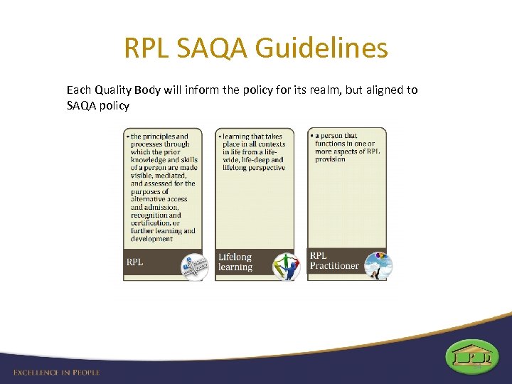 RPL SAQA Guidelines Each Quality Body will inform the policy for its realm, but