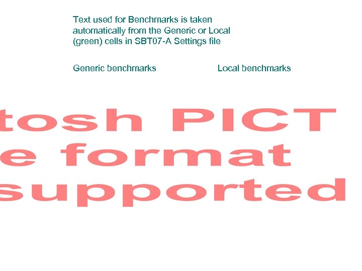 Text used for Benchmarks is taken automatically from the Generic or Local (green) cells