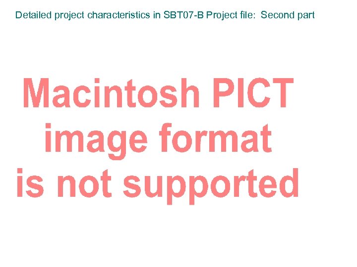 Detailed project characteristics in SBT 07 -B Project file: Second part 