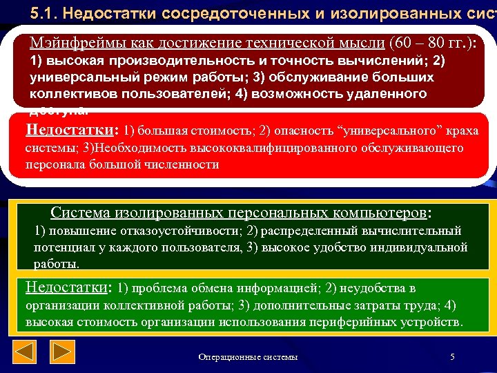 5. 1. Недостатки сосредоточенных и изолированных сист Мэйнфреймы как достижение технической мысли (60 –