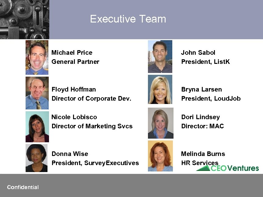 Executive Team Michael Price General Partner Floyd Hoffman Director of Corporate Dev. Bryna Larsen